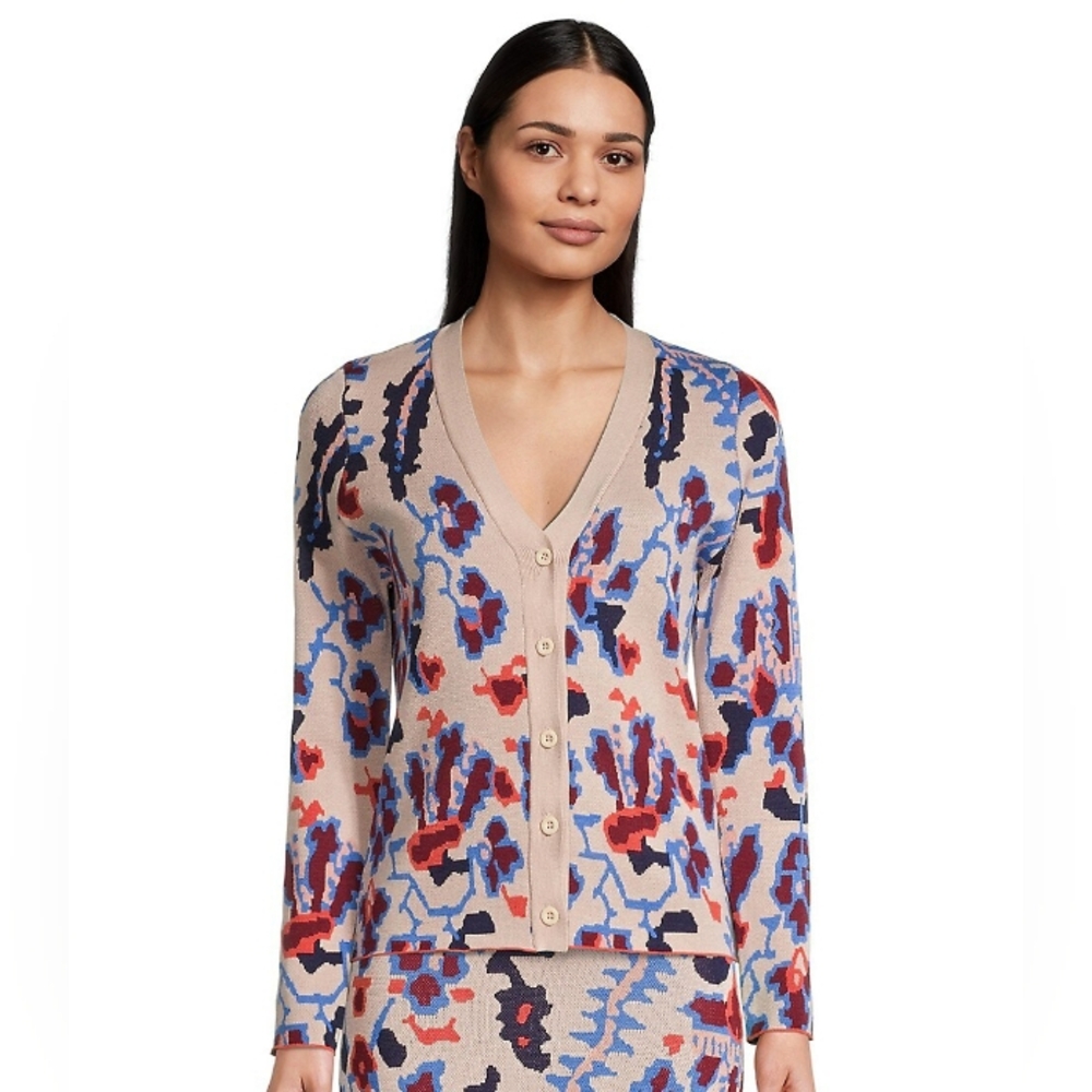 Rhode Cassie Rayon Blend Jacquard V-Neck Cardigan Size XL